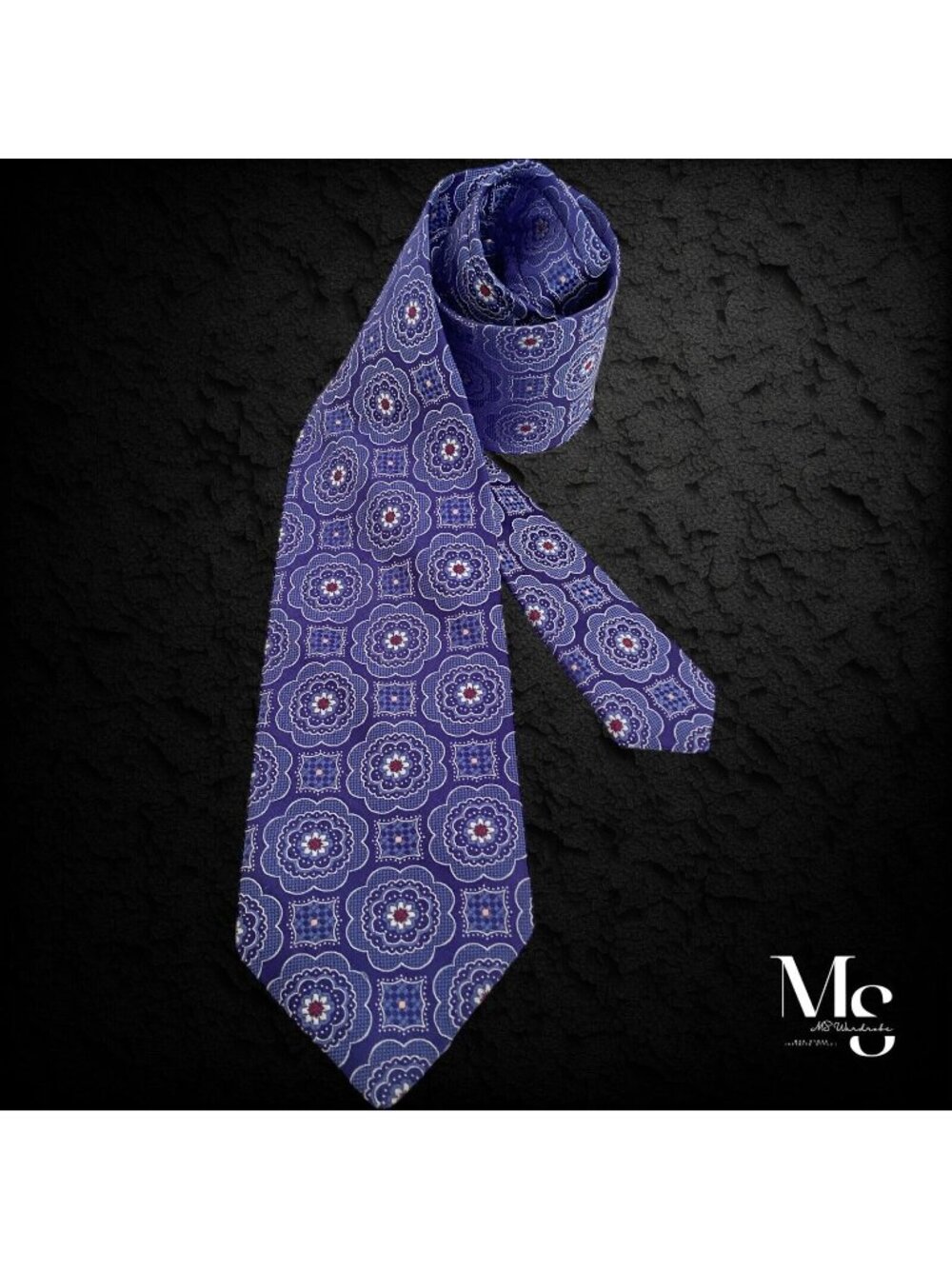 HENRY A. DAVIDSEN Blue Medallion Print Silk Tie W:3.4’’ NWOT
